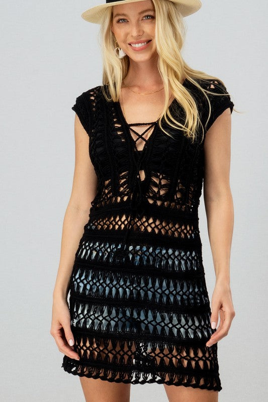 Summer Break Crochet Dress in Black