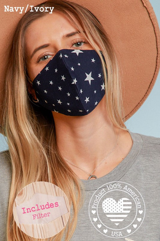 Face Mask in Navy/Ivory Stars