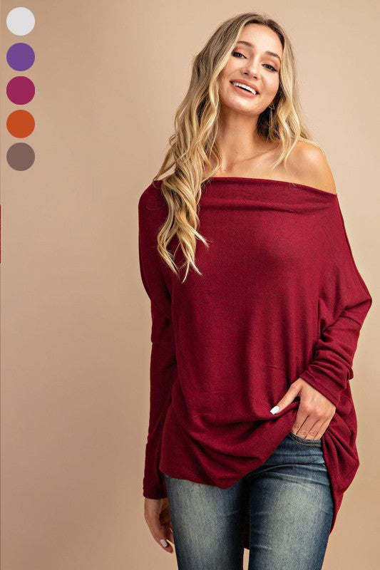 Simply Perfection Off the Shoulder Top in Ruby-LARGE
