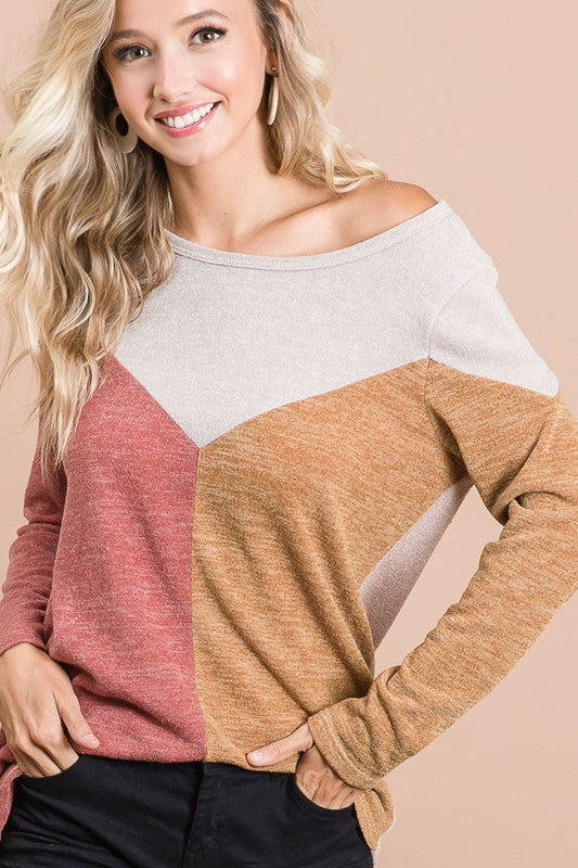 Bella Color Block Sweater in Rust/Mustard-XL
