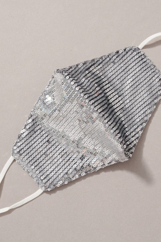 Sequin Face Mask in Silver