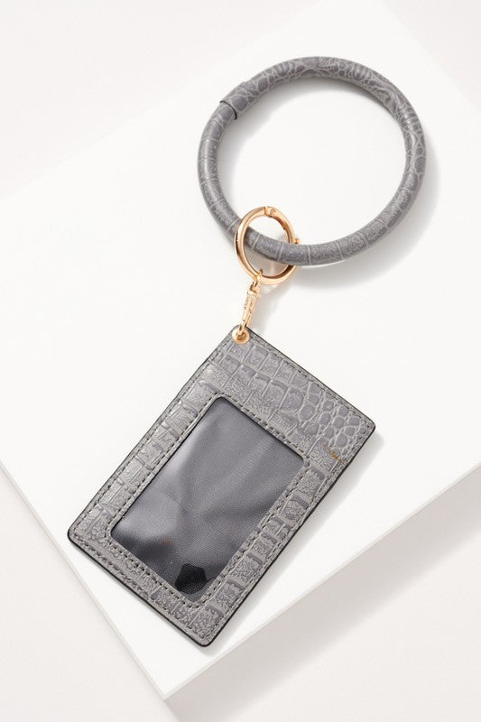 Croc Leather Key Ring in Grey