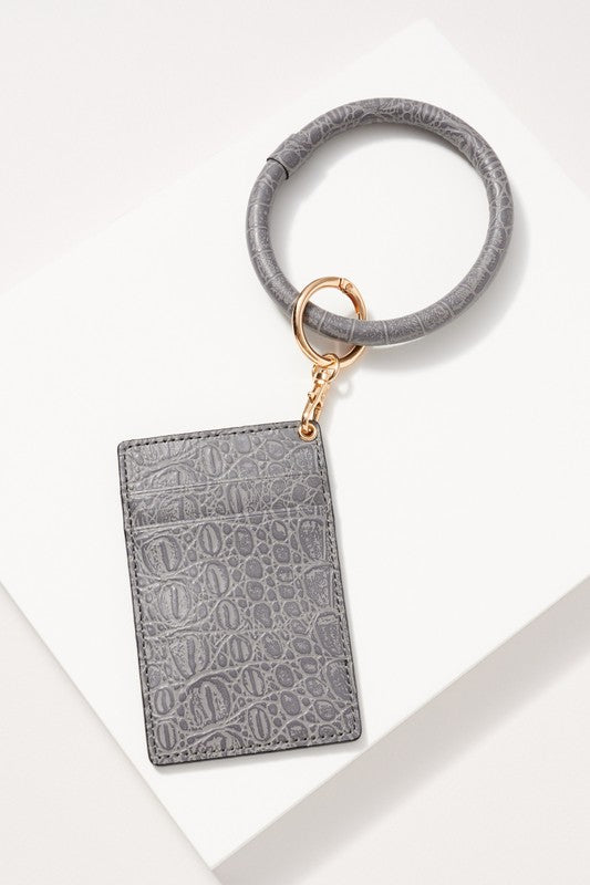 Croc Leather Key Ring in Grey