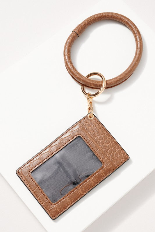 Croc Leather Key Ring in Brown