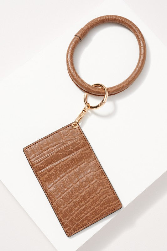 Croc Leather Key Ring in Brown