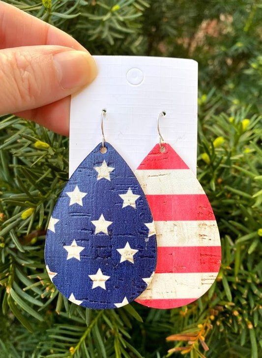 Stars and Stripes Cork Leather Earrings