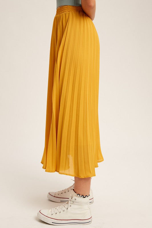 Pleated Chiffon Maxi Skirt in Mustard-LARGE