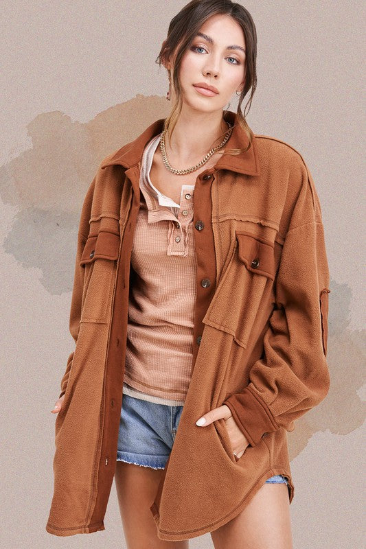 The One Contrast Shacket in Camel-LARGE