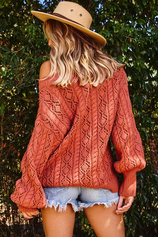 Falling For You Boatneck Sweater in Rust