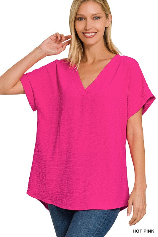 Everyday Essential V-neck Top in Hot Pink