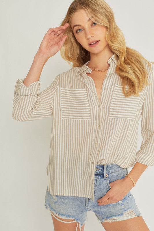 Need You Now Striped Top in Taupe