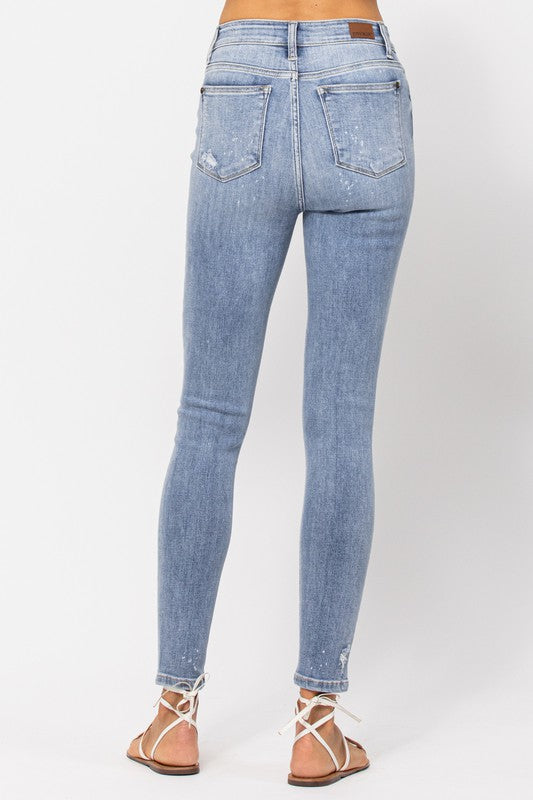 Bleach Splashed Distressed Skinny Jeans - Judy Blue - size 15
