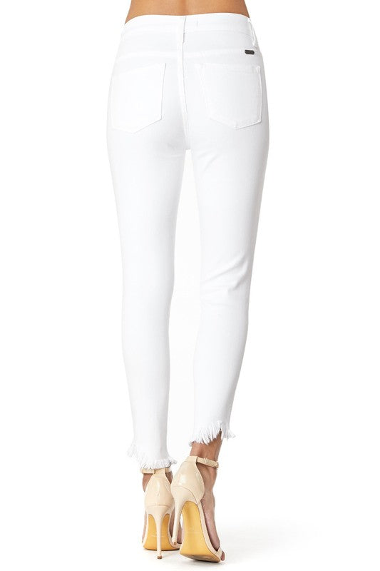 White frayed hem skinny on sale jeans