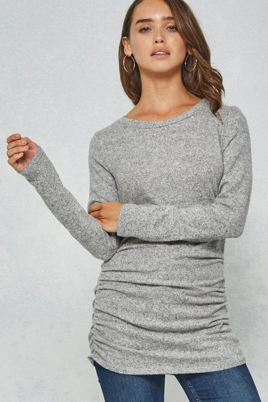 Shirred Side Top in Heather Grey-LARGE