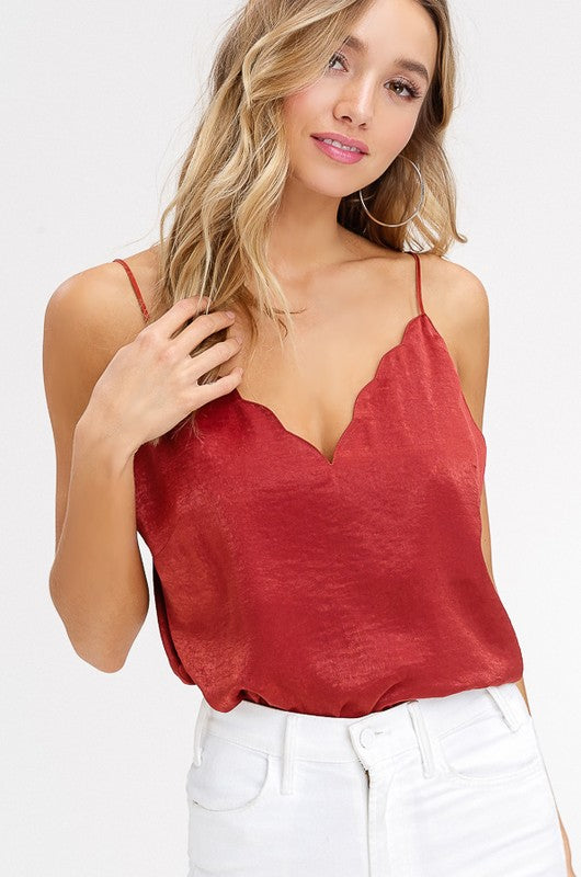 Scalloped Cami in Red - LARGE