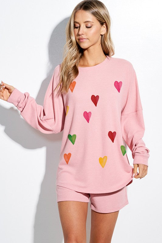 Colorful Hearts Lounge Set in Pink