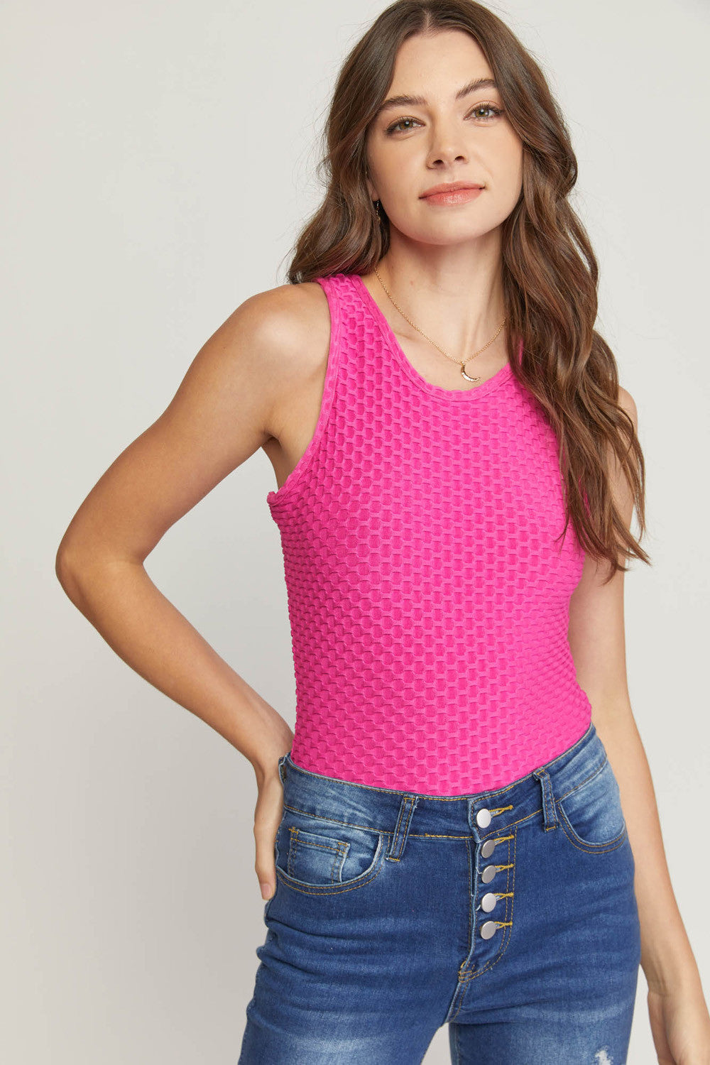 Go For It Textured Tank in Hot Pink