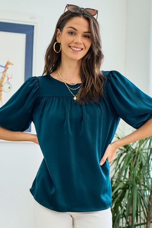 Puff Sleeve Top in Emerald