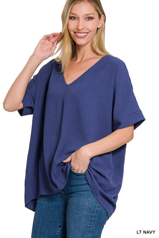 Easy To Style V-Neck Top in Light Navy