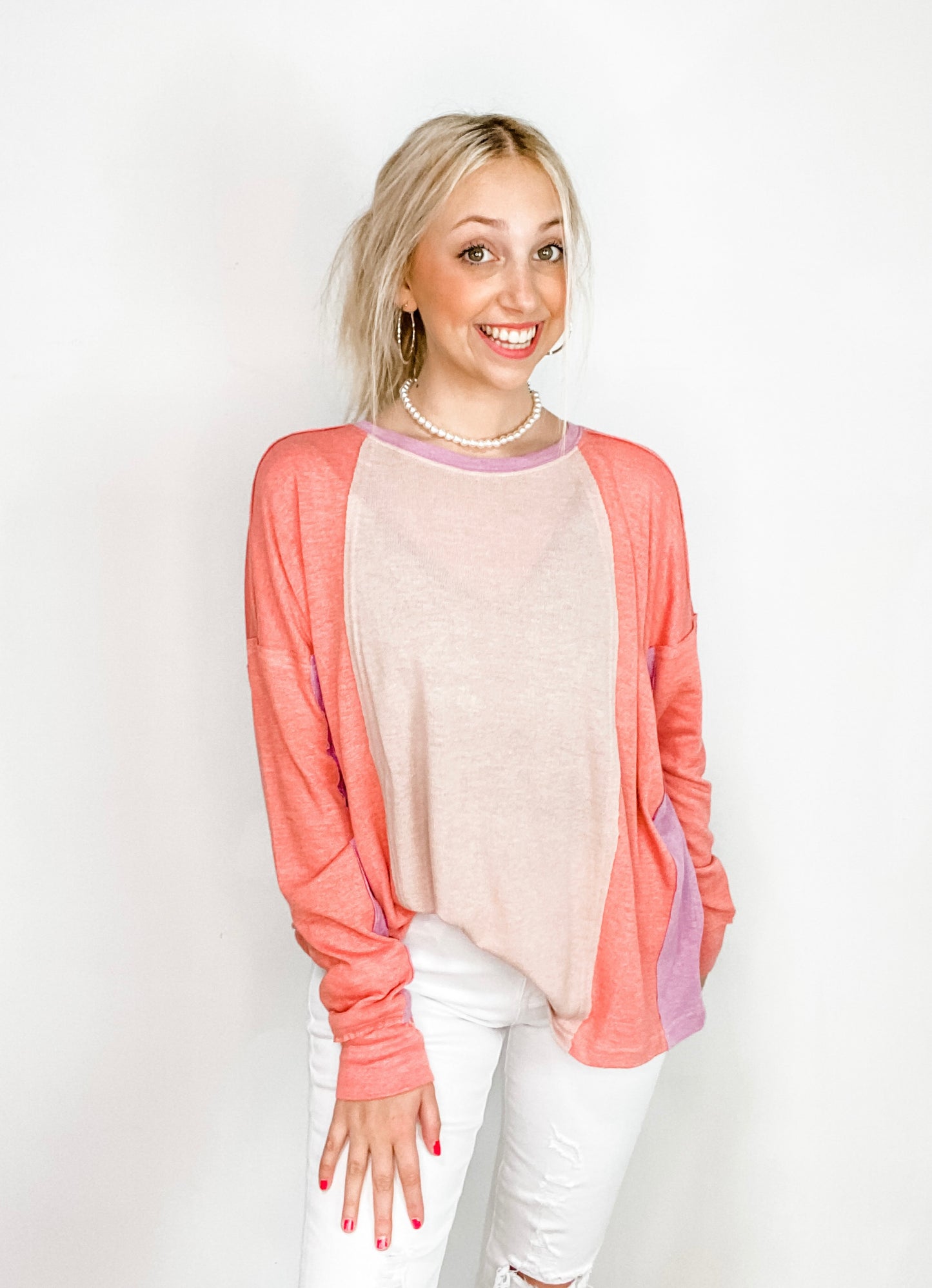 Love Is In The Air Color Block Top in Rose