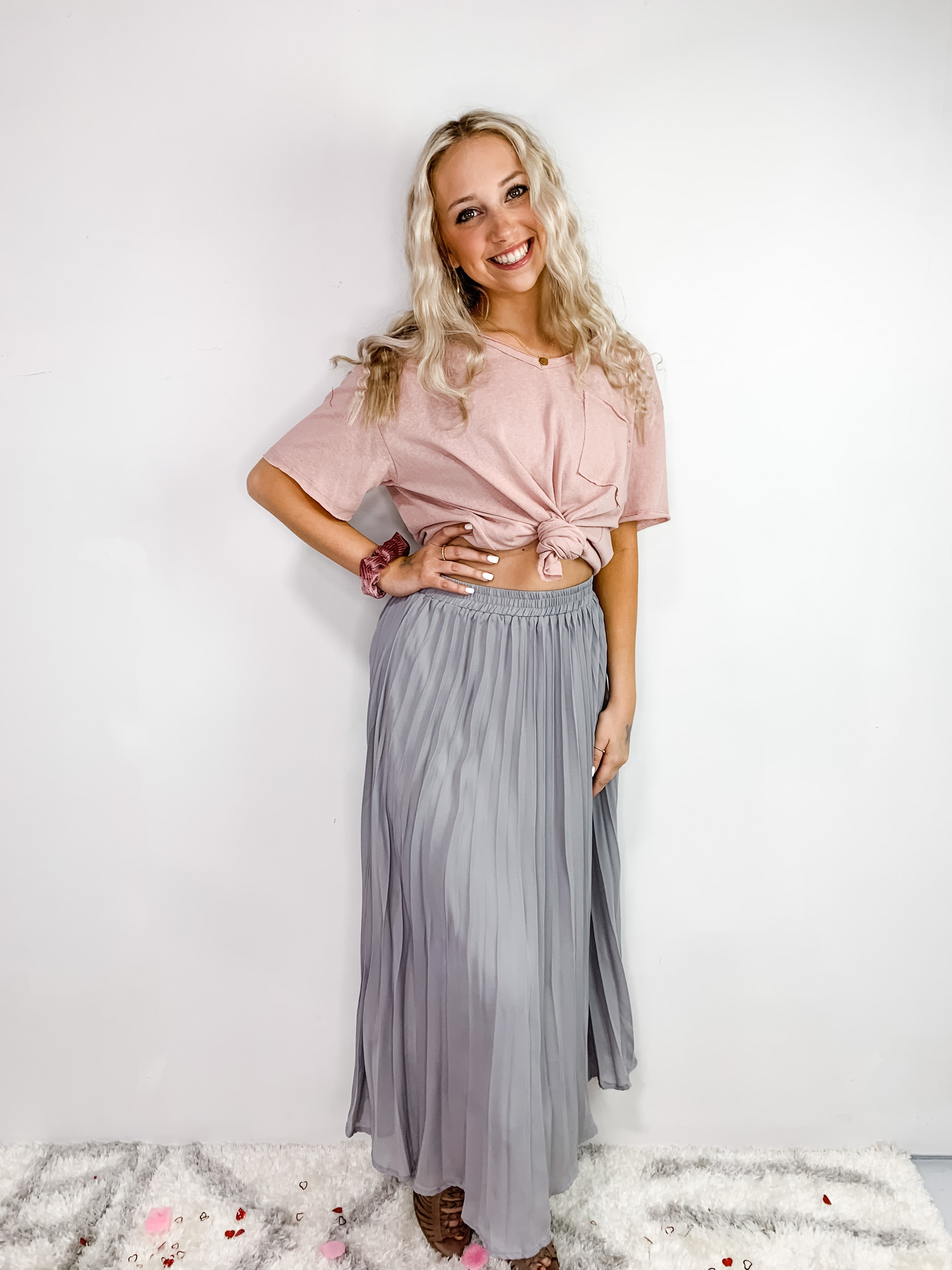 Silver pleated shop chiffon skirt