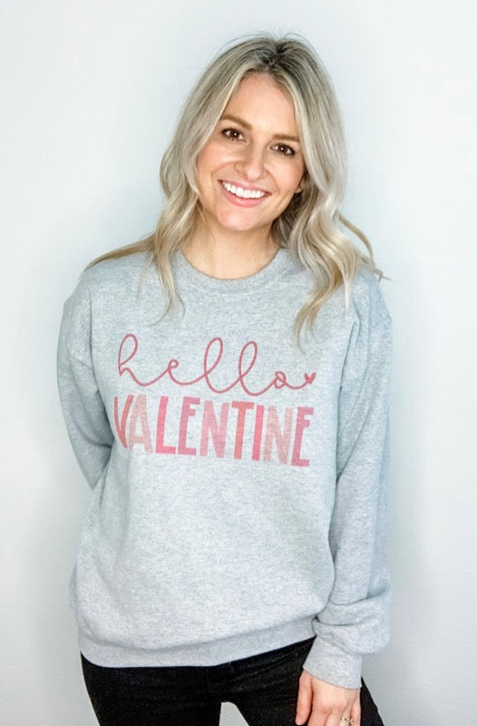 Hello Valentine Sweatshirt in Heather Grey