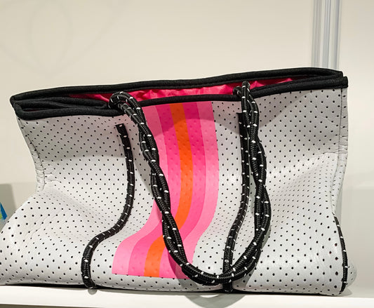 Neoprene Bag in White with Neon Stripe