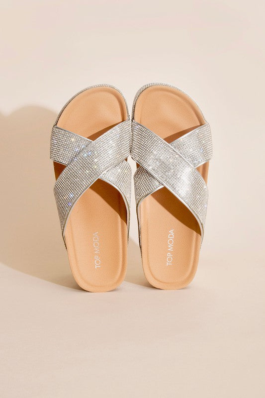 Silver best sale rhinestone slides