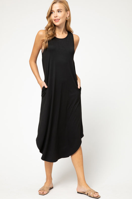Olivia Midi Dress in Black - Large