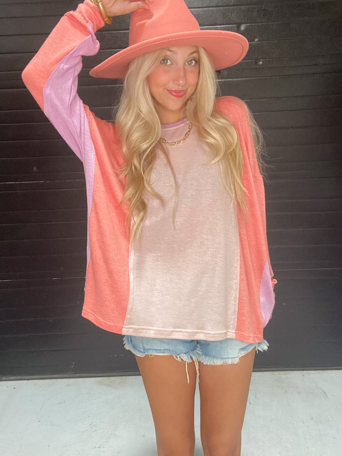 Love Is In The Air Color Block Top in Rose