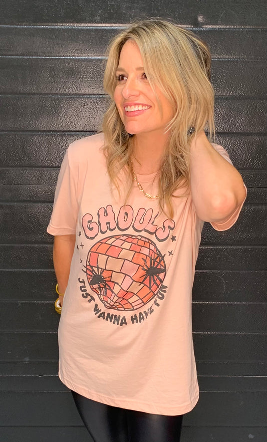 Ghouls Just Wanna Have Fun Tee in Peach - small