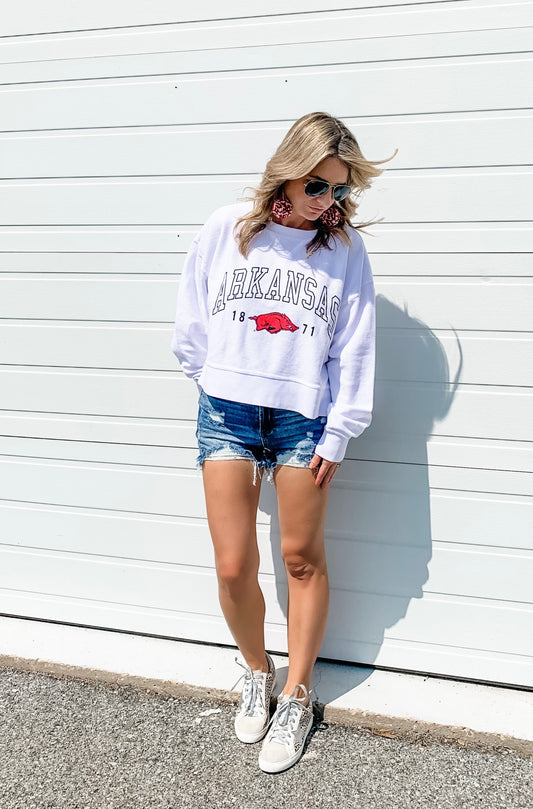 Arkansas Razorback White Corded Sweatshirt