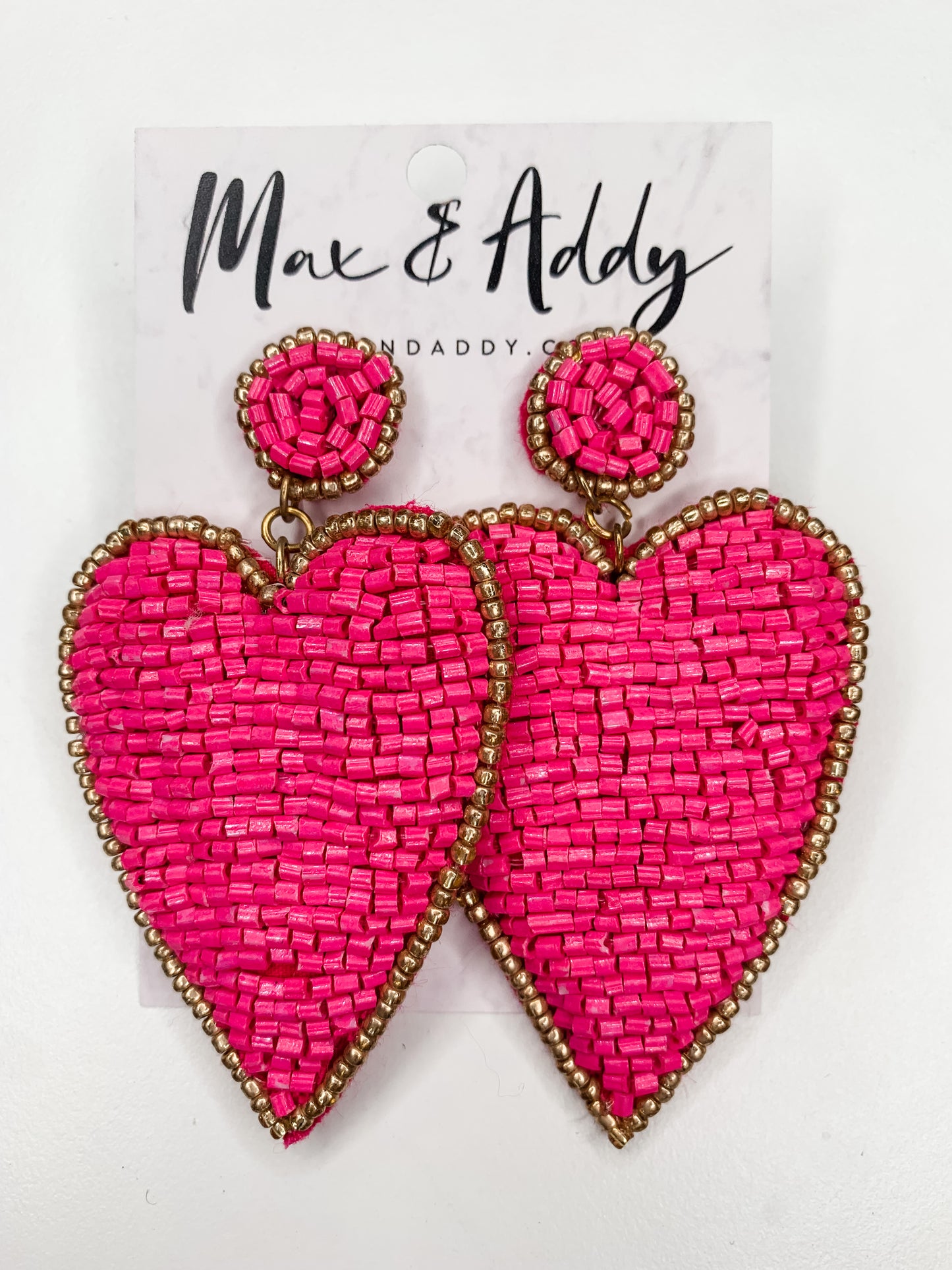 Beaded Hot Pink Heart Earrings