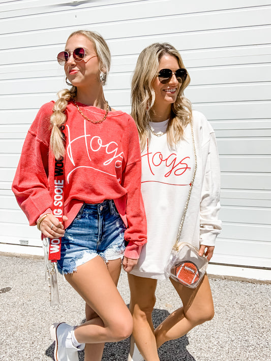 Hogs Cropped Corded Sweatshirt in Red